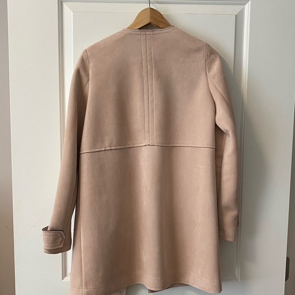 Zara faux suede coat with round neck light pink Small - Picture 4 of 7